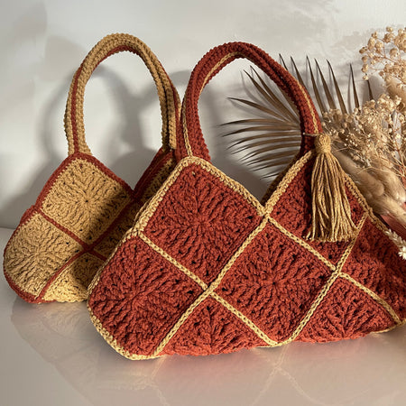 Handmade Crochet Cotton Shoulder Bag With Lining And Tassel