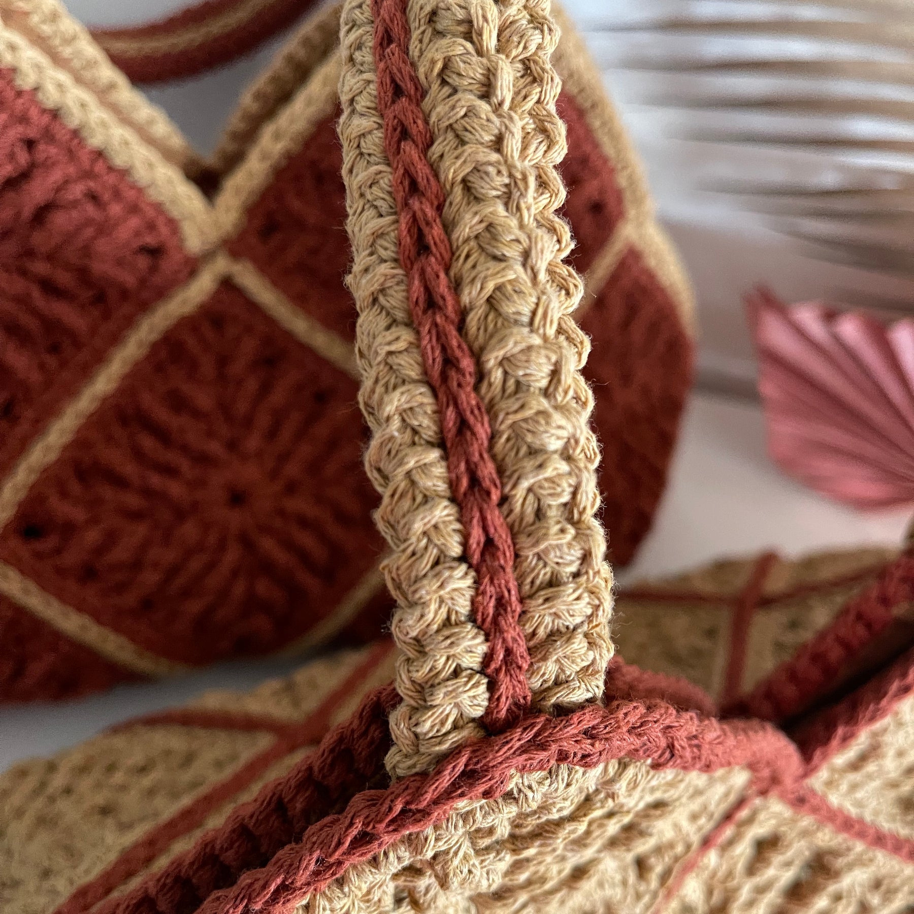 Handmade Crochet Cotton Shoulder Bag With Lining And Tassel
