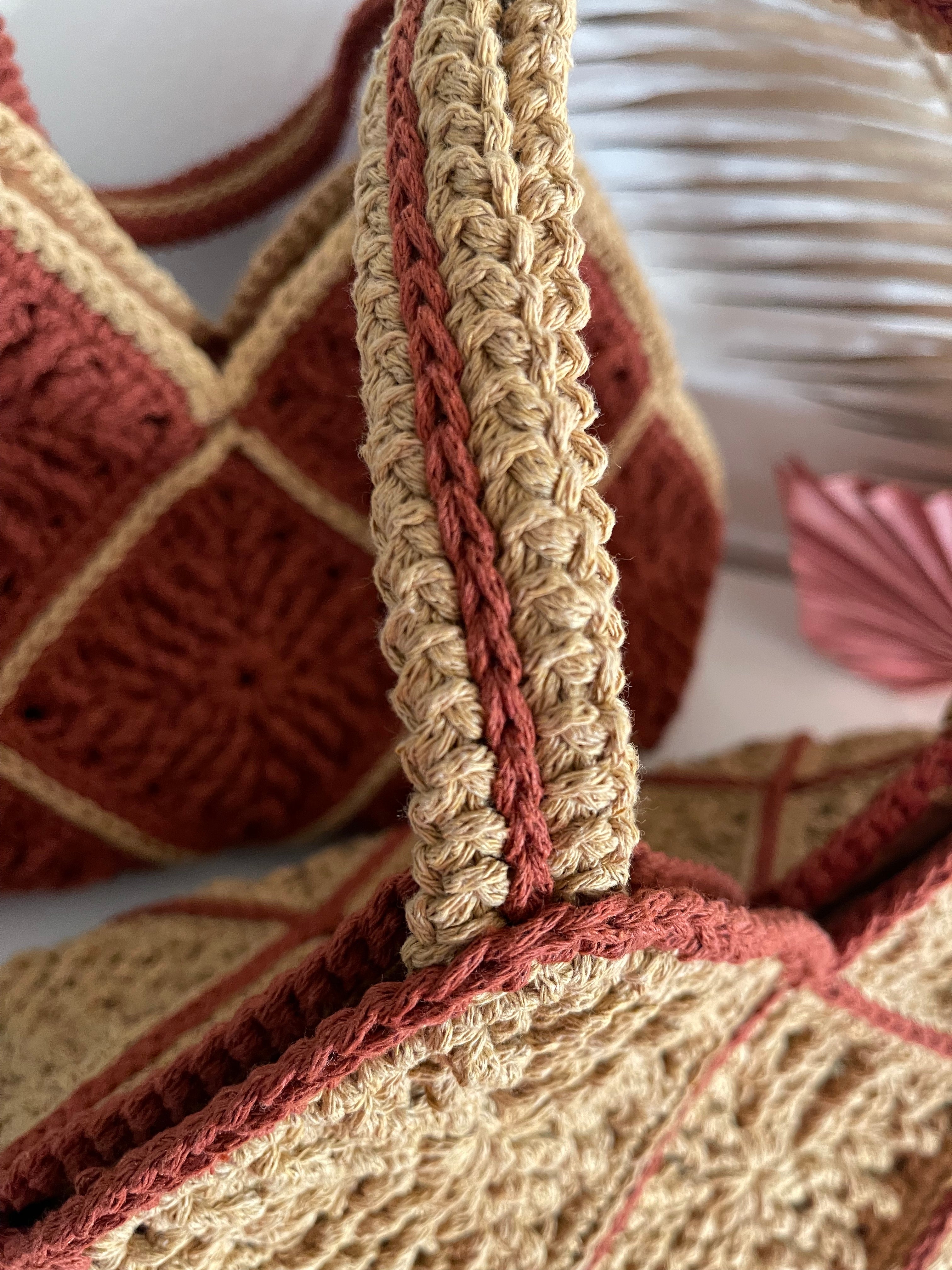 Handmade Crochet Cotton Shoulder Bag With Lining And Tassel