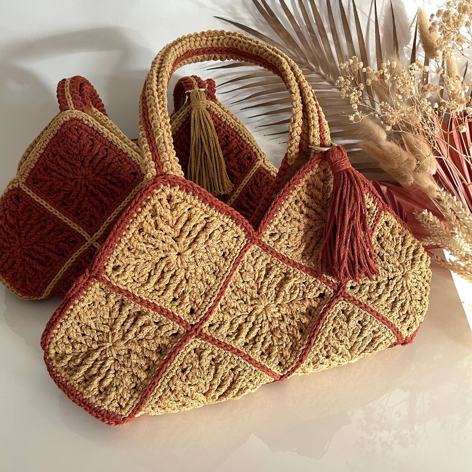 Handmade Crochet Cotton Shoulder Bag With Lining And Tassel