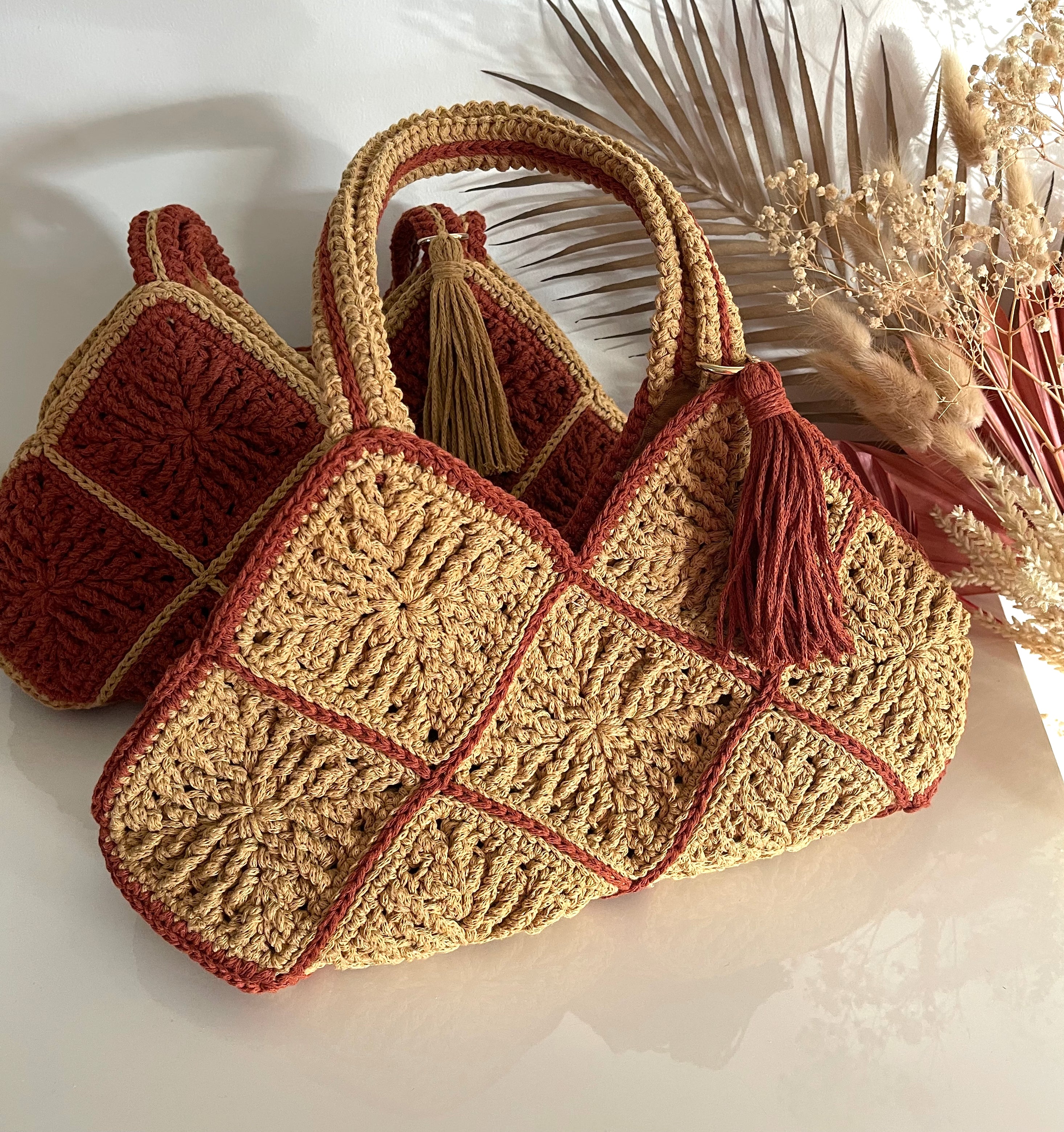 Handmade Crochet Cotton Shoulder Bag With Lining And Tassel