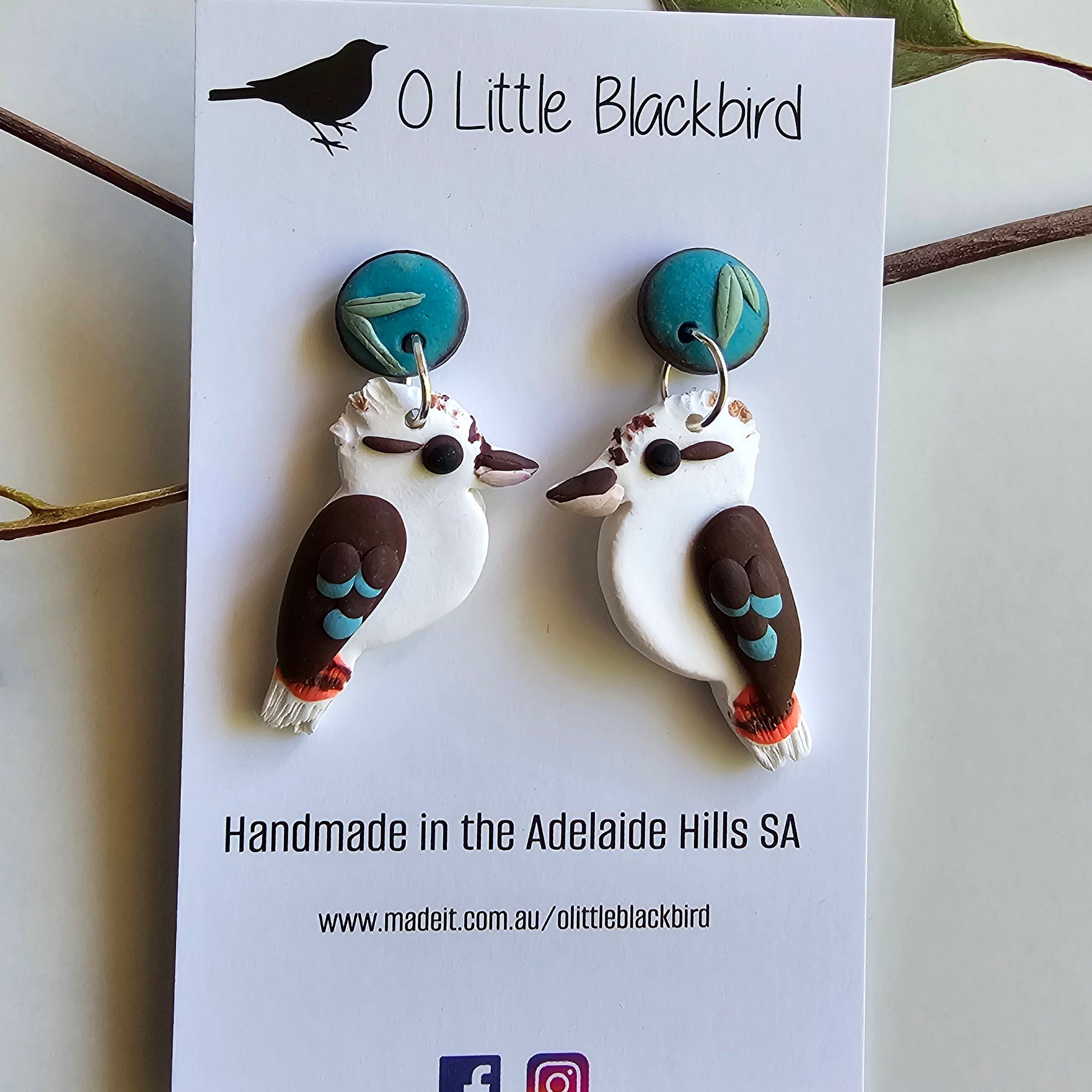 Kookaburra Dangle Earrings,Handmade Polymer Clay Kookaburra Earrings