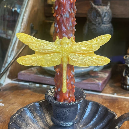 Freyja’s Dragonfly Intention Ritual Altar Beeswax Candle Yellow & Red