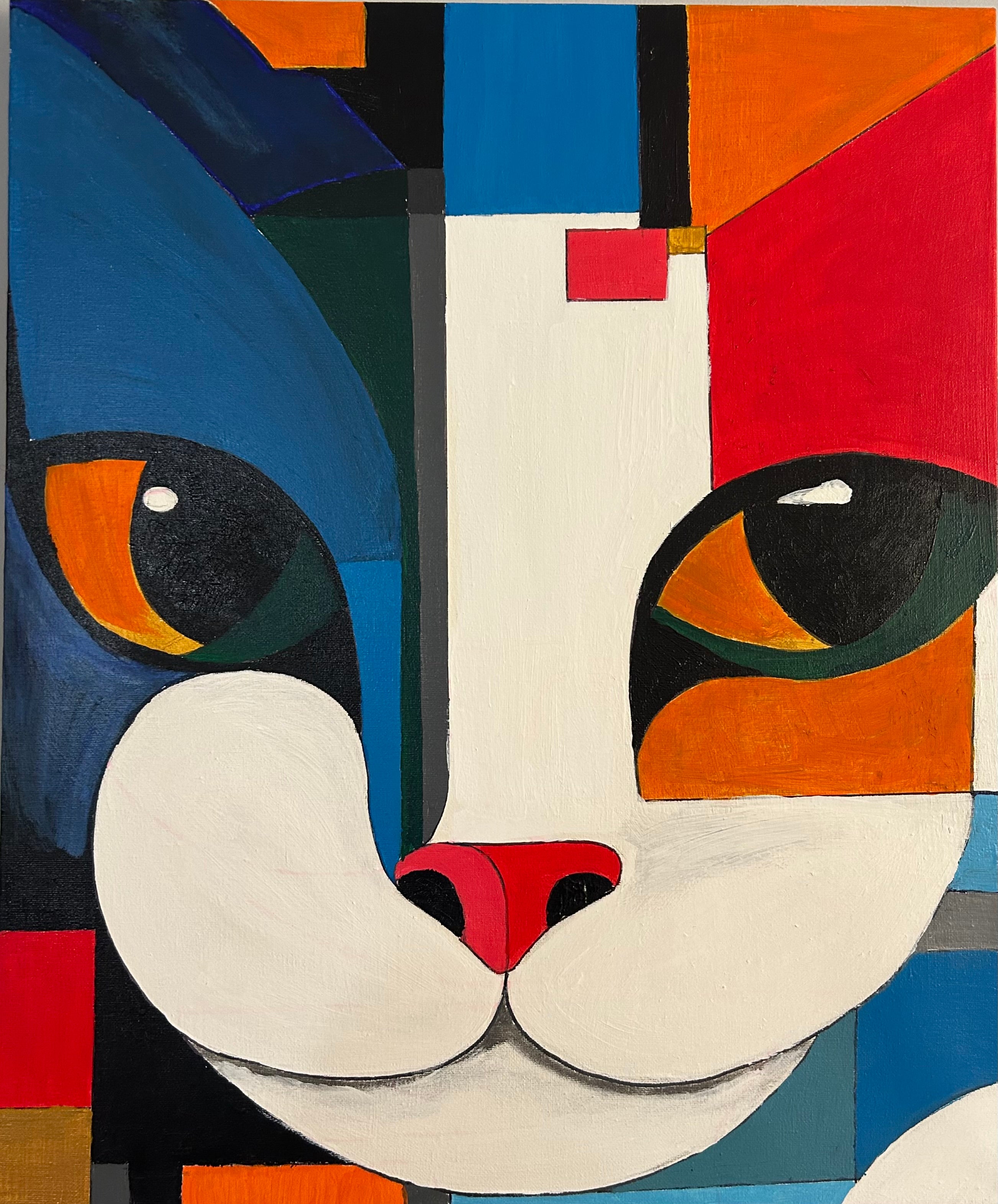 Cubist Cat Painting Wall Art
