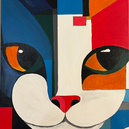 Cubist Cat Painting Wall Art