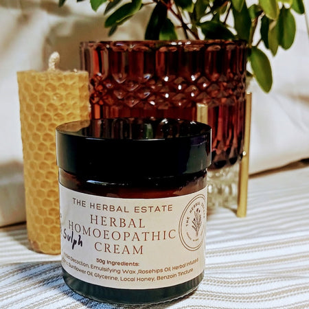 Sulphur Organic Herbal Homeopathic Cream 50g. Irritated dry itchy skin. Stinging Nettle & Chamomile Cream.