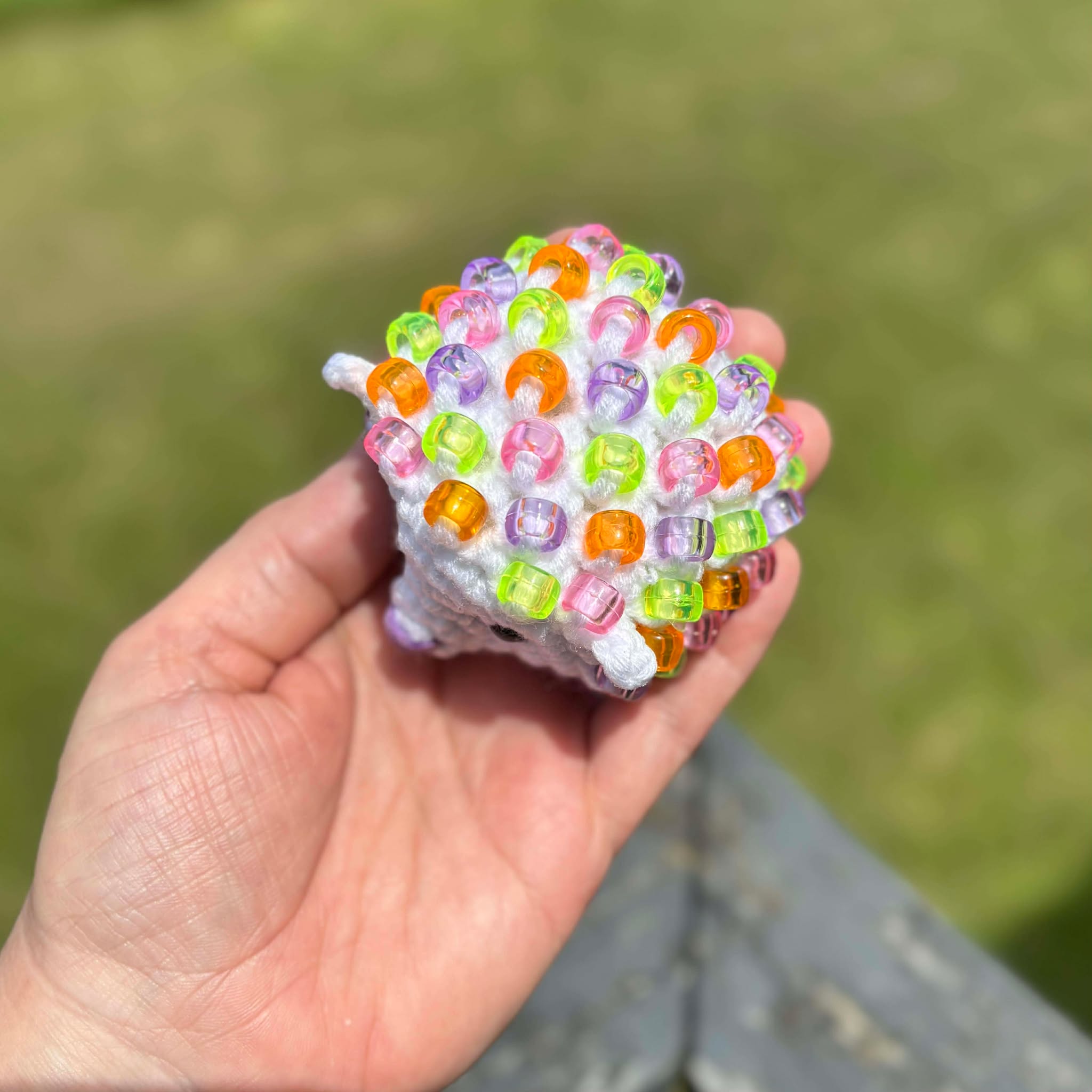 Hedgehog Crochet Beaded Fidget Toy - White and Bright Colours