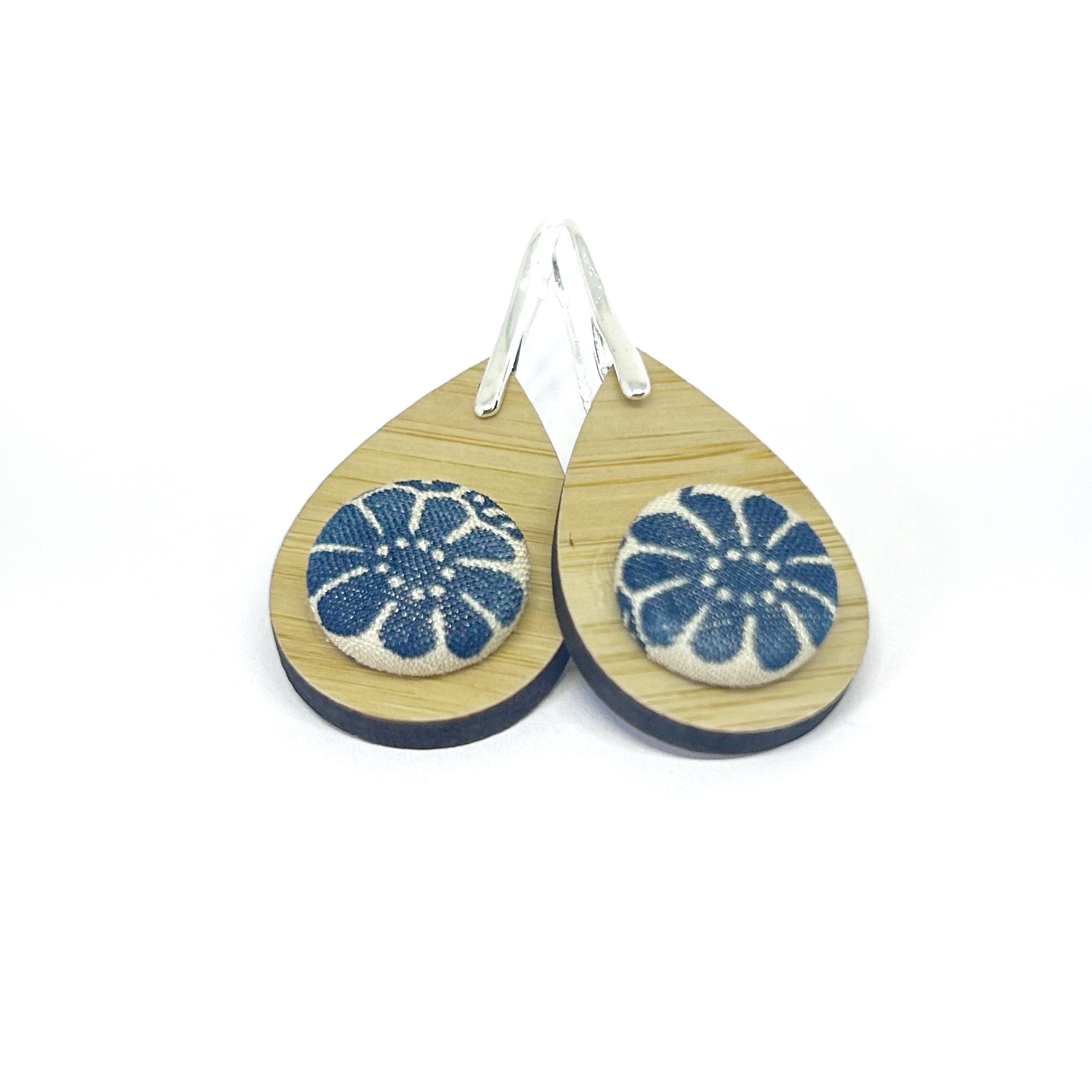 Kimono XL Tear Drop Earrings - Blue Daisy
