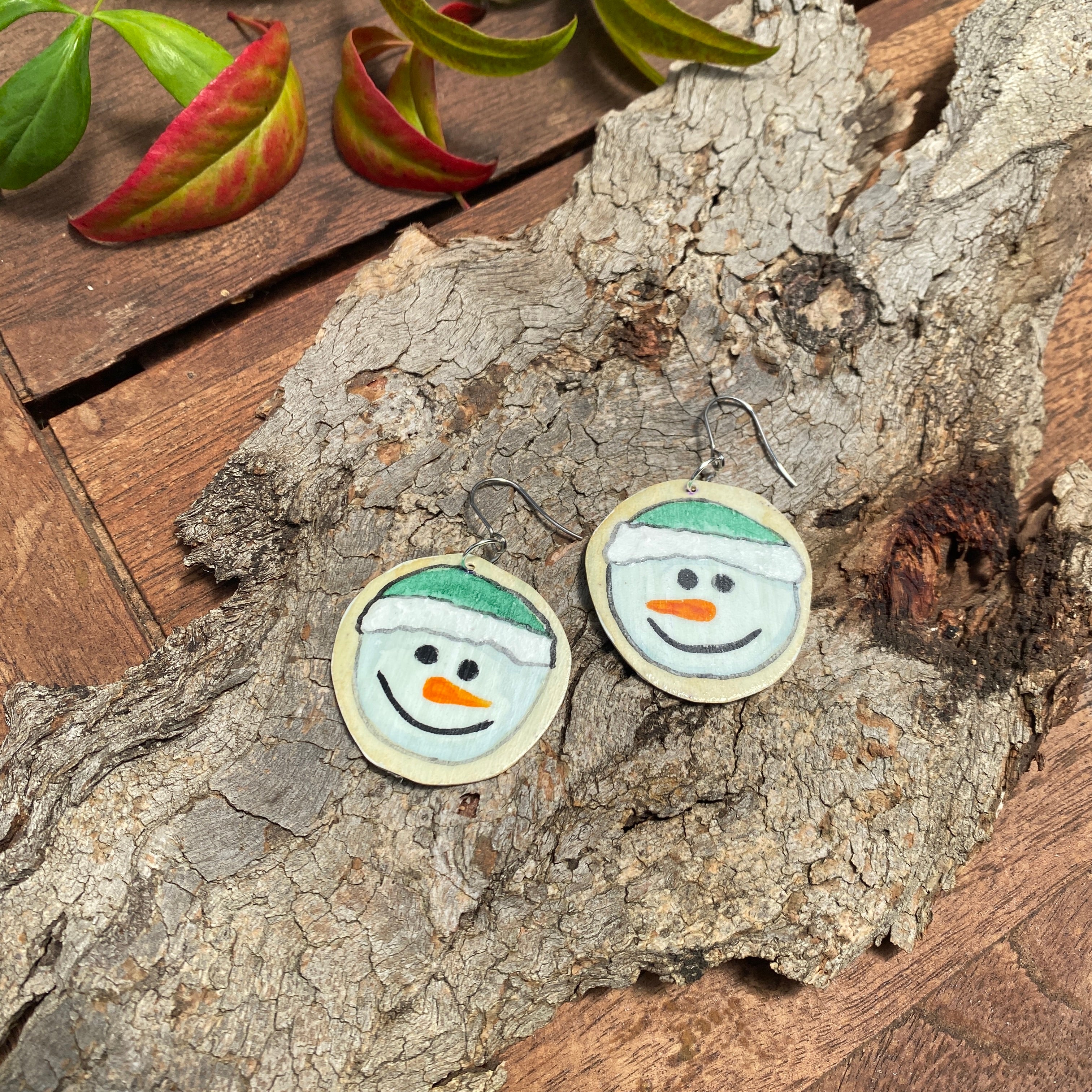Snowman Earrings – Hand-painted Brass Jewellery