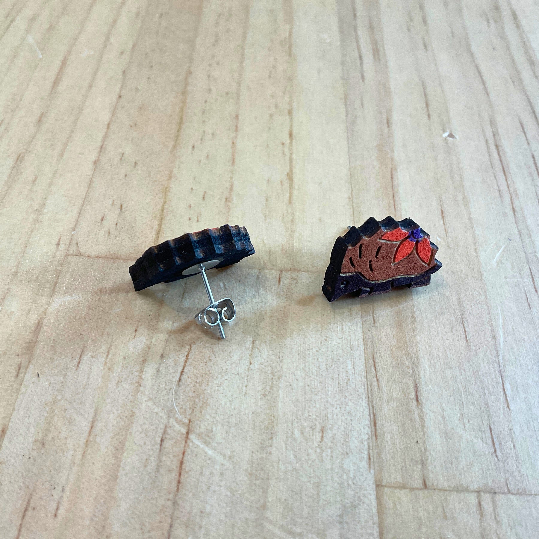 Australian animal studs - Echidna - hand painted, wooden