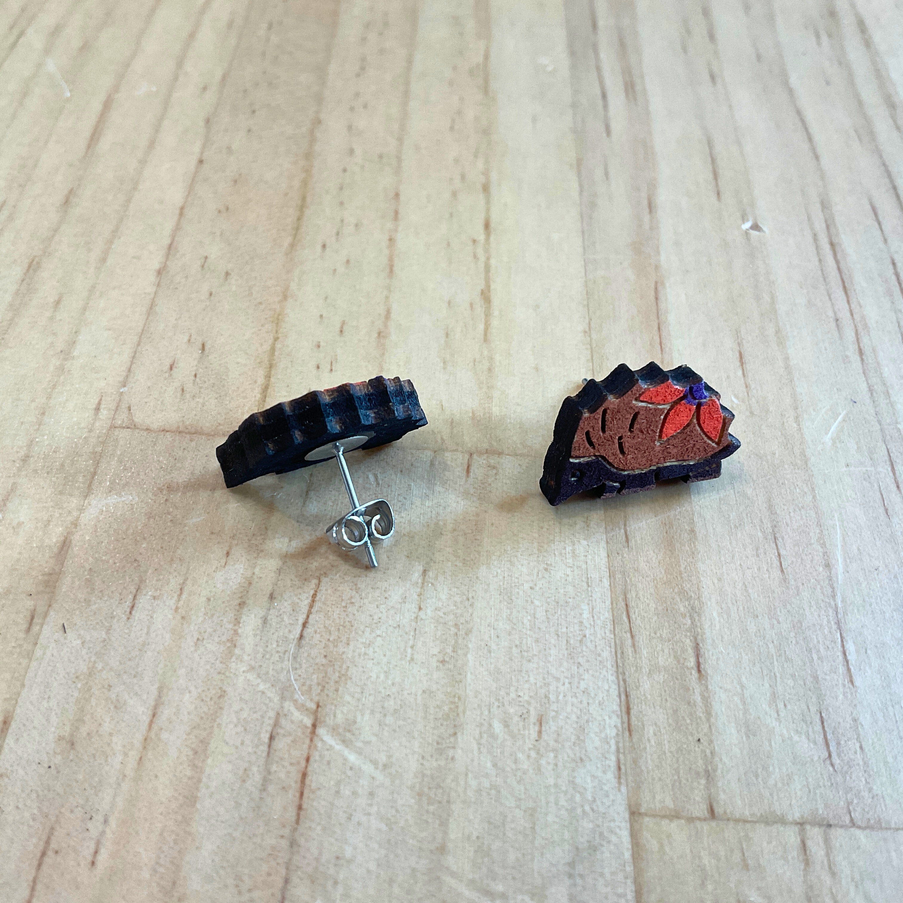 Australian animal studs - Echidna - hand painted, wooden