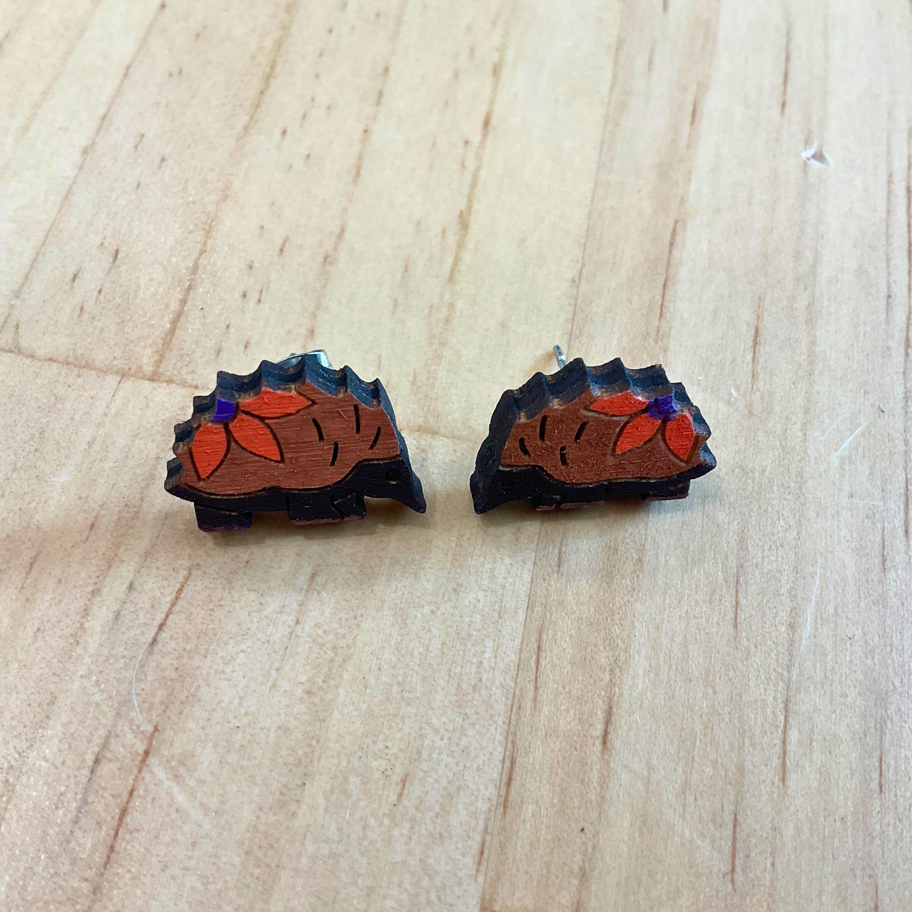 Australian animal studs - Echidna - hand painted, wooden