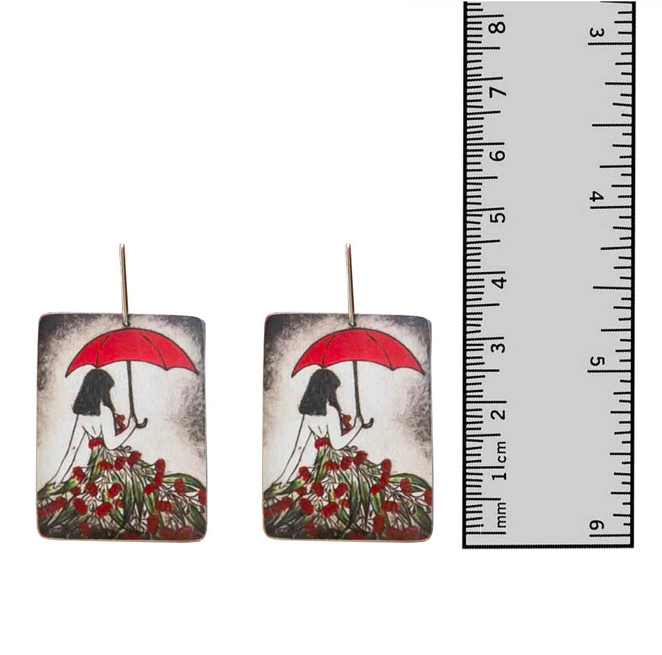 Red Umbrella Flowering Eucalyptus Lady Earrings