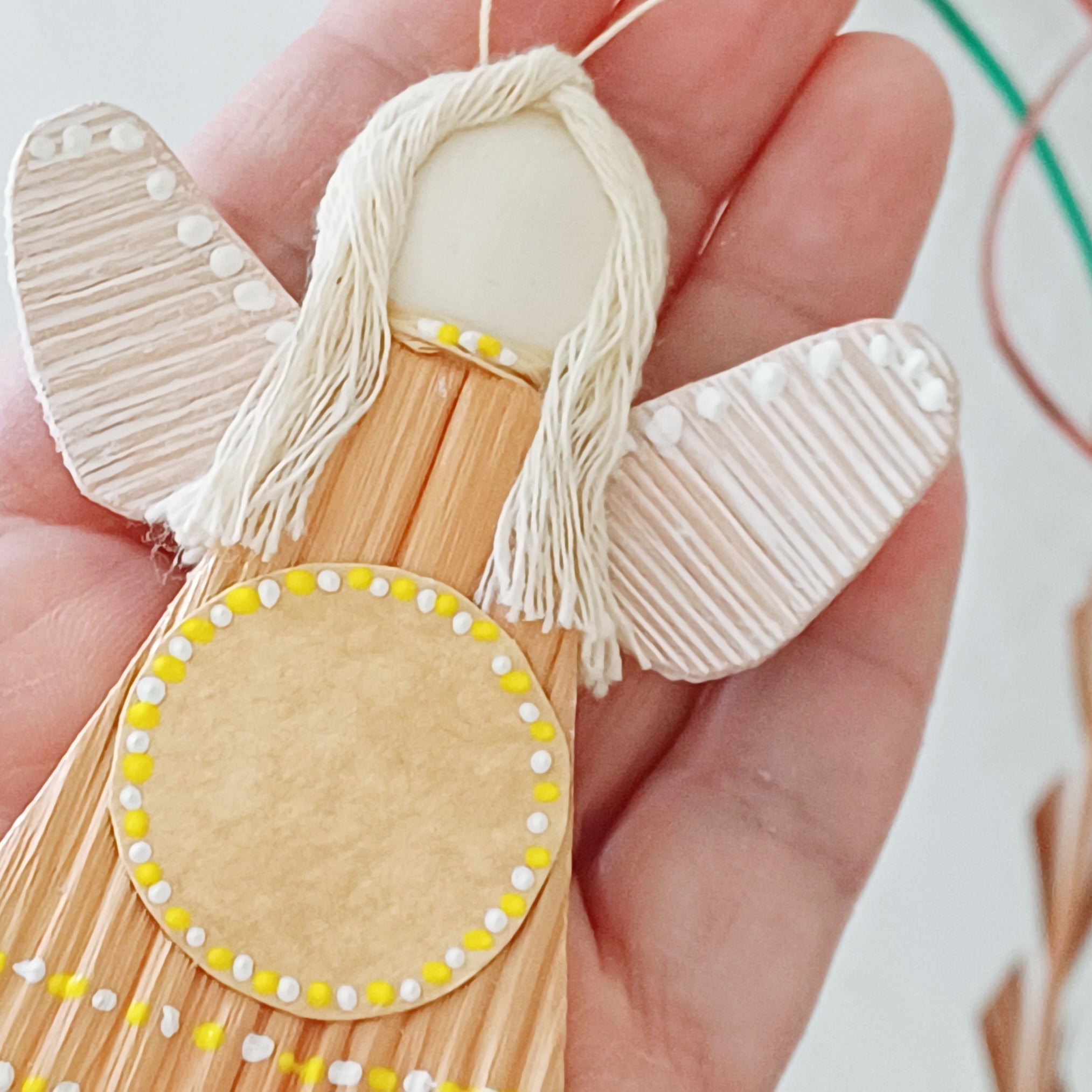 Hello - Palm Angel, Ornament Keepsake, yellow and white dots