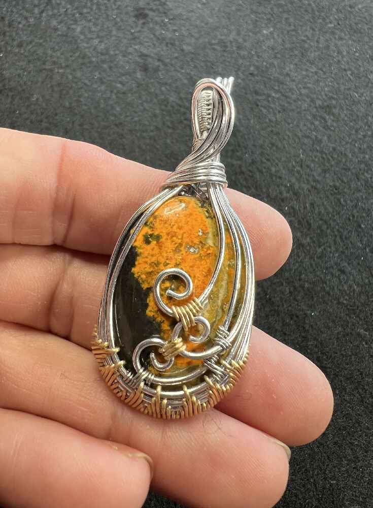 Wire-Wrapped Oval Bumblebee Jasper Pendant