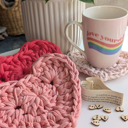 Love Heart Coaster Set Valentines Everyday Home Decor Fun Pink