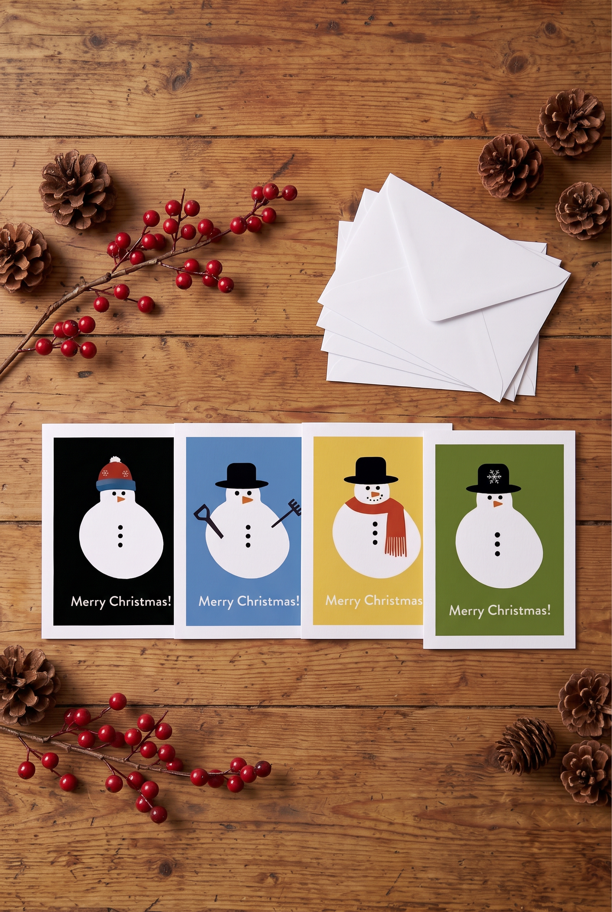 Set of 8 - Happy Snowpeople! - Cheerful Greetings, printed on bright white, recycled card.