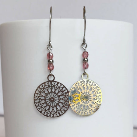 Simply Stainless Steel mandala beaded dangle earrings