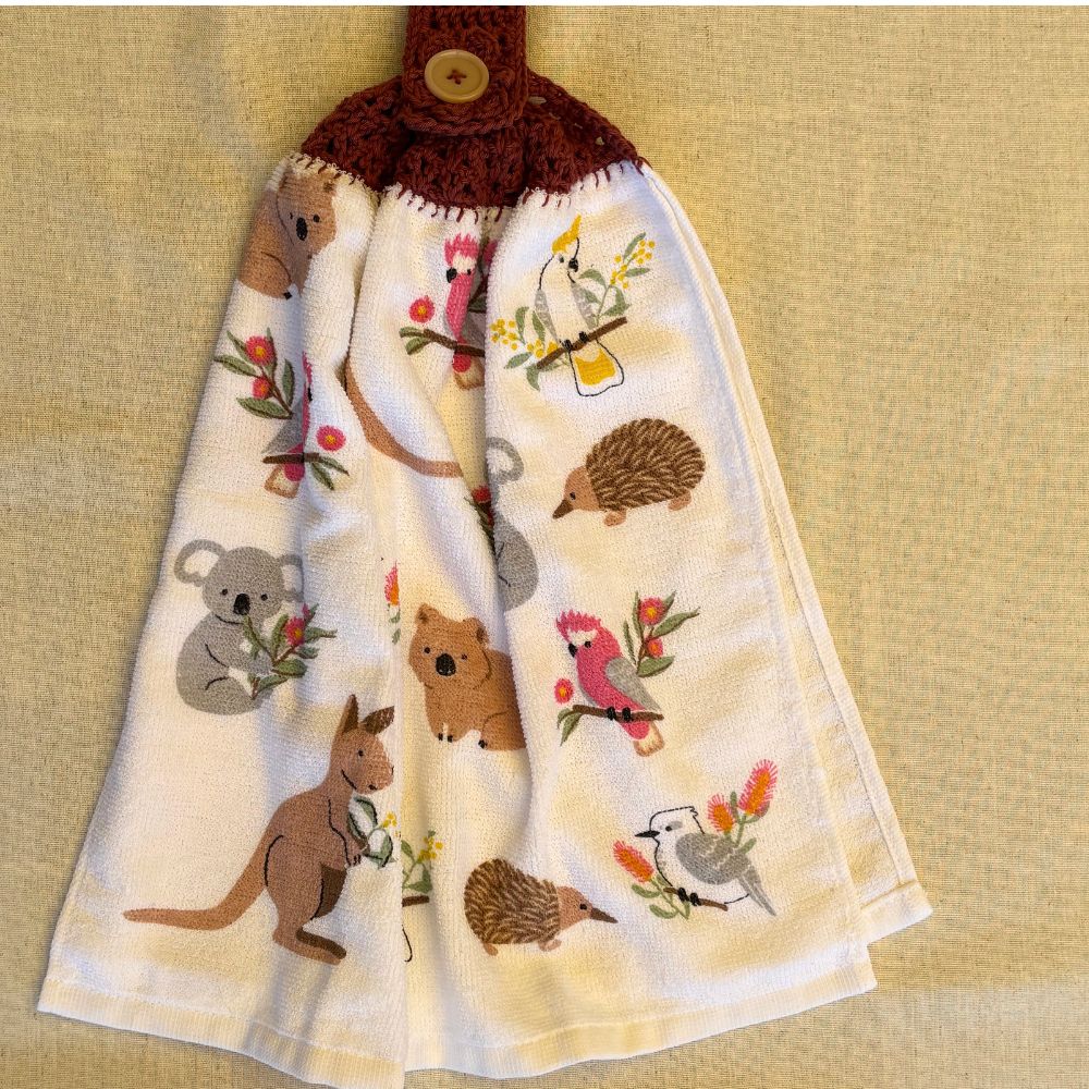 Crochet-Topped Cotton Hanging Towel - AUSTRALIAN