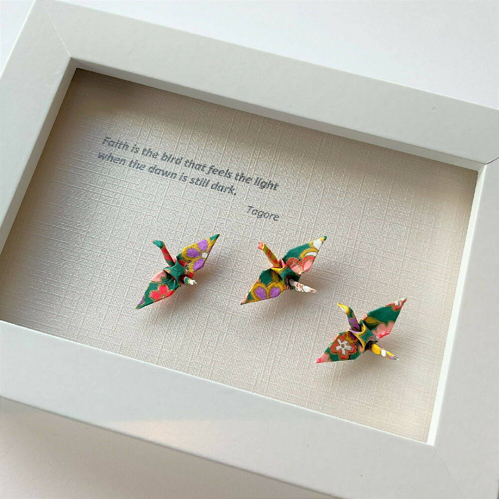 Framed inspiration quote and colourful cranes - I haven't been everywhere but it's on my list