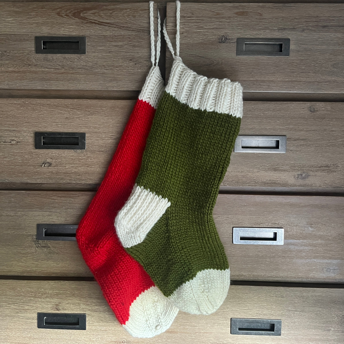 Hand knit chunky merino wool Christmas stocking