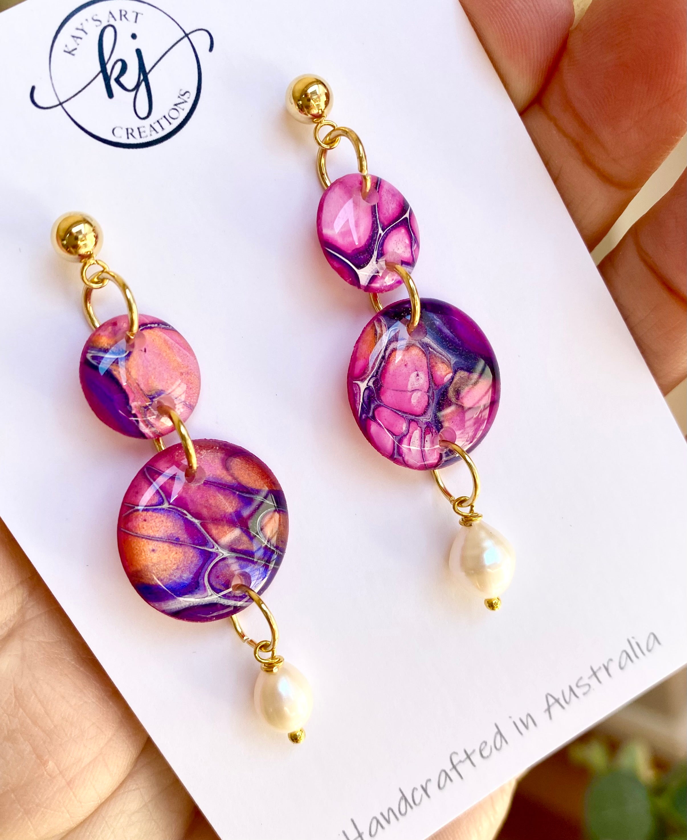 Artisan Dangle Stud Earrings with Freshwater Pearls