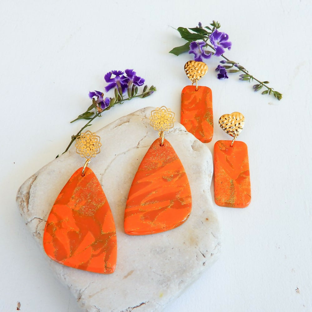 Orange & Ochre Polymer Clay Earrings "Sundown"