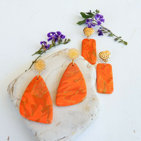 Orange & Ochre Polymer Clay Earrings 