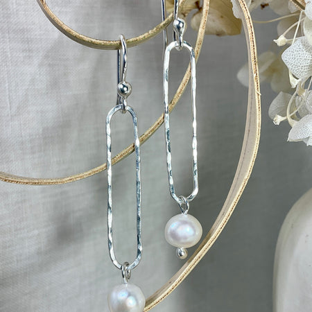 Pearl and Argentium silver earrings.