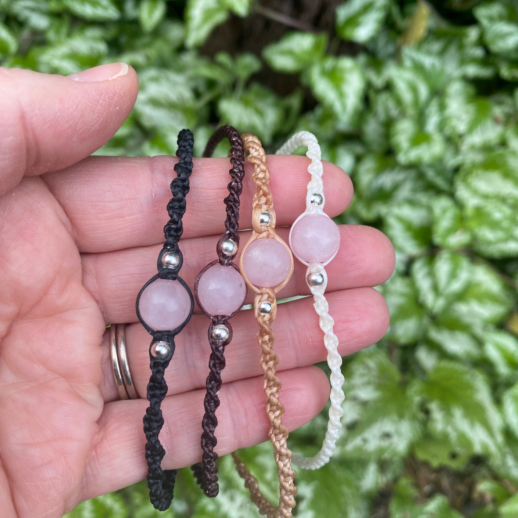 Rose Quartz Beaded Anklet: Macrame Adjustable Waterproof