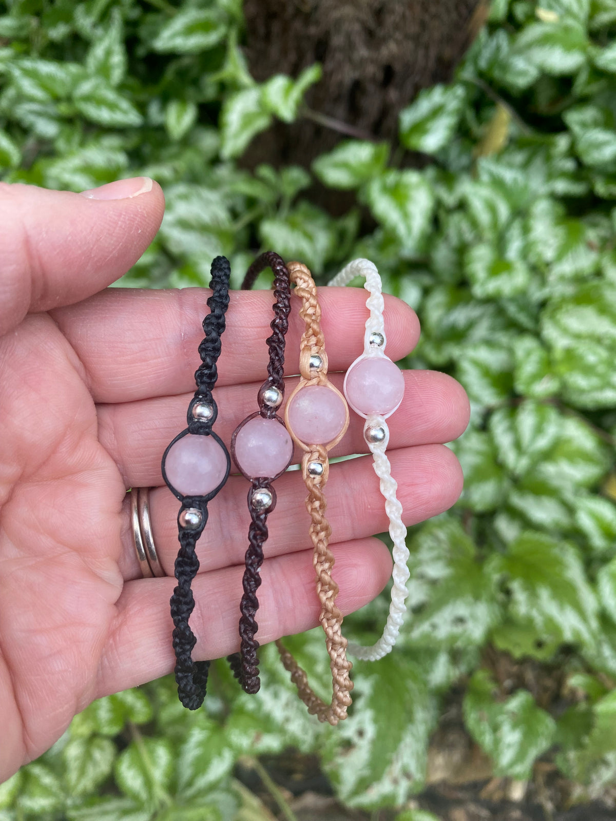 Rose Quartz Beaded Anklet: Macrame Adjustable Waterproof