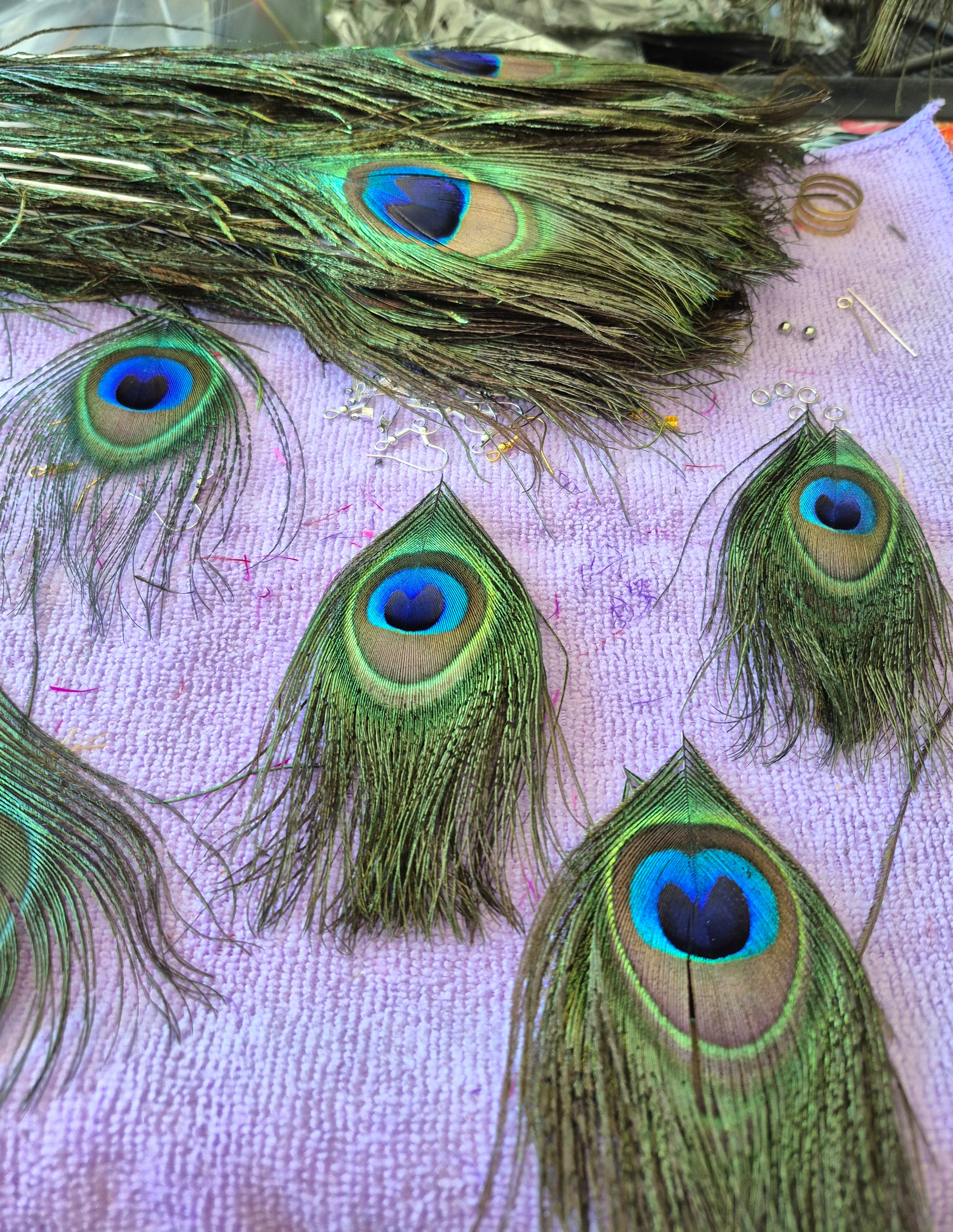 Handcrafted Peacock Feather Earrings – Boho Statement Earrings