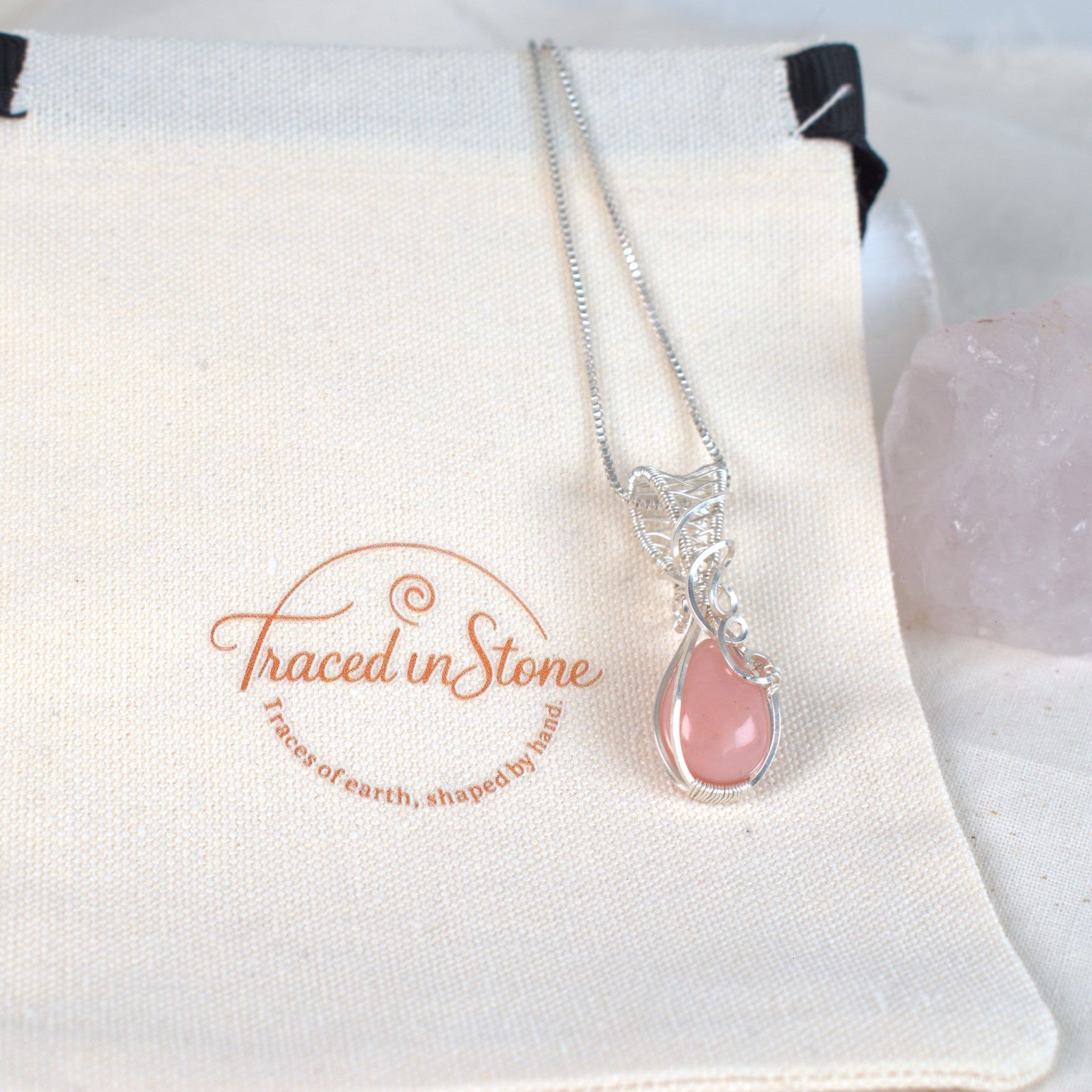 Wire Wrapped Pink Opal Keepsake Pendant - October Birthstone