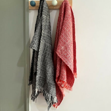 Illusion Collection- Handwoven scarf in black / white and red / white - Australian Merino