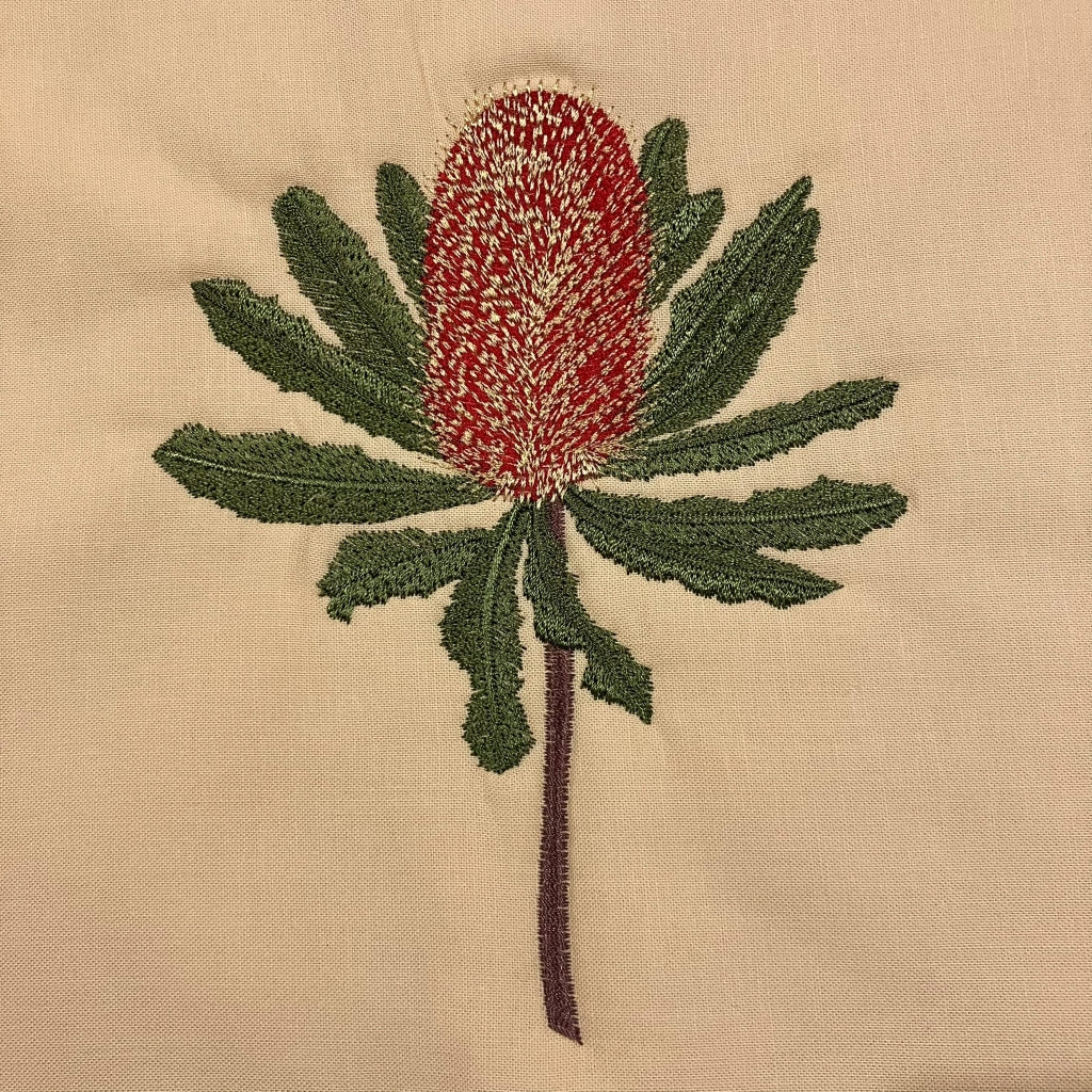 handmade Australian native quilted - banksia (red)