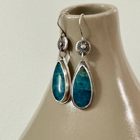 Sterling Silver Blue Apatite Bezel Set Teardrop Earrings