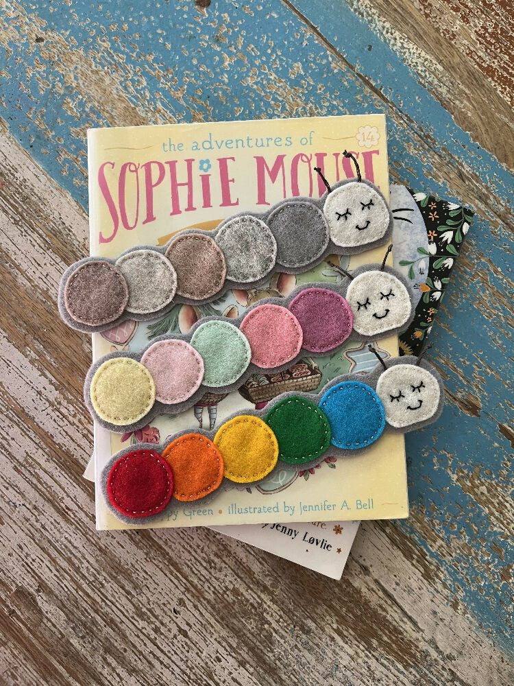 Felt caterpillar bookmark, teacher gift