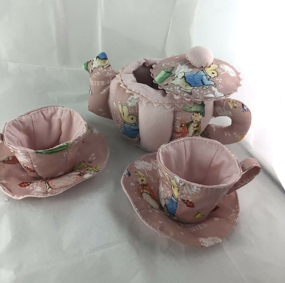 My First Teaset, fabric Teaset Peter Rabbit pink print