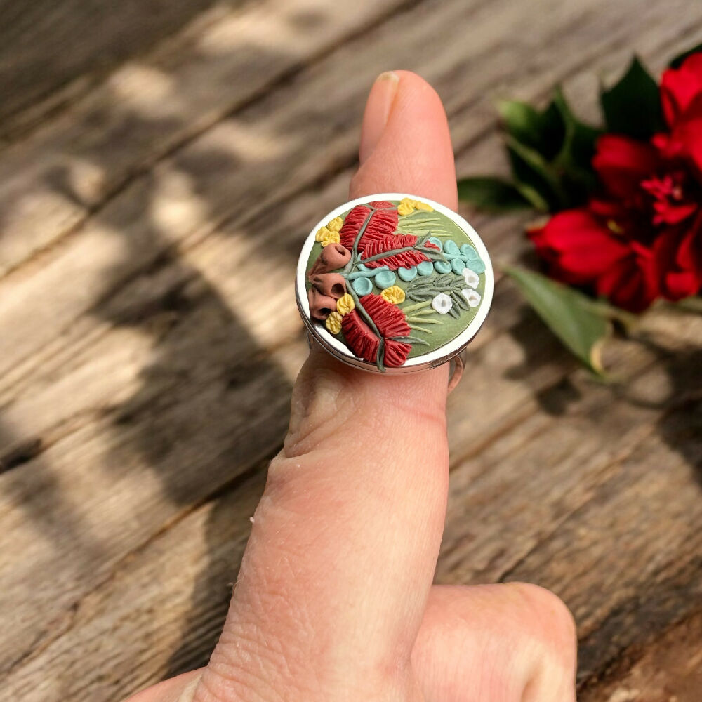Australian Native floral Hand sculpted ring