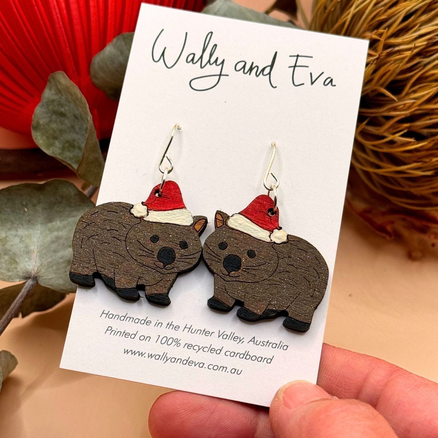 Australian Christmas Wombat Hand Painted Earrings