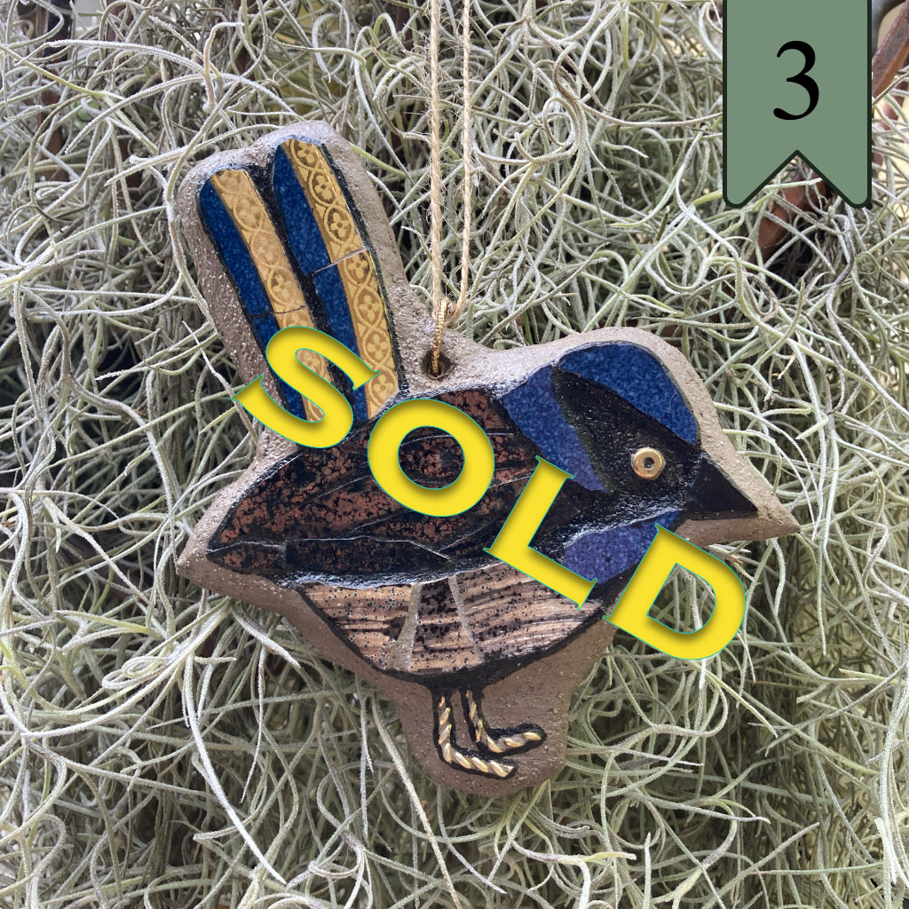 Blue Wren Hanging Ornament - Upcycled Mosaic
