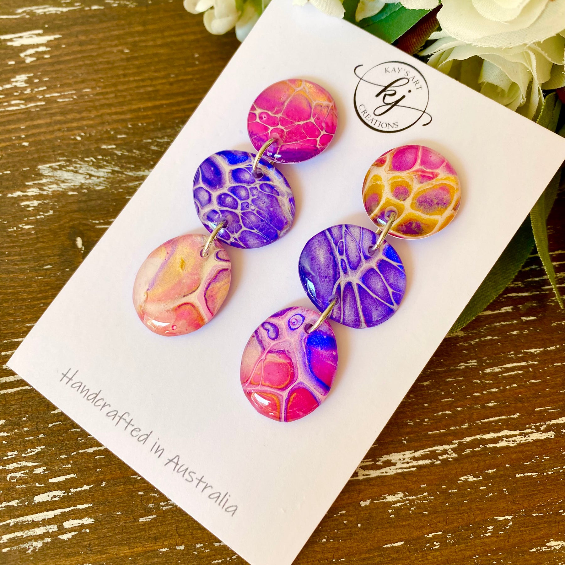 Artisan Hand Painted Stud Dangle Earrings