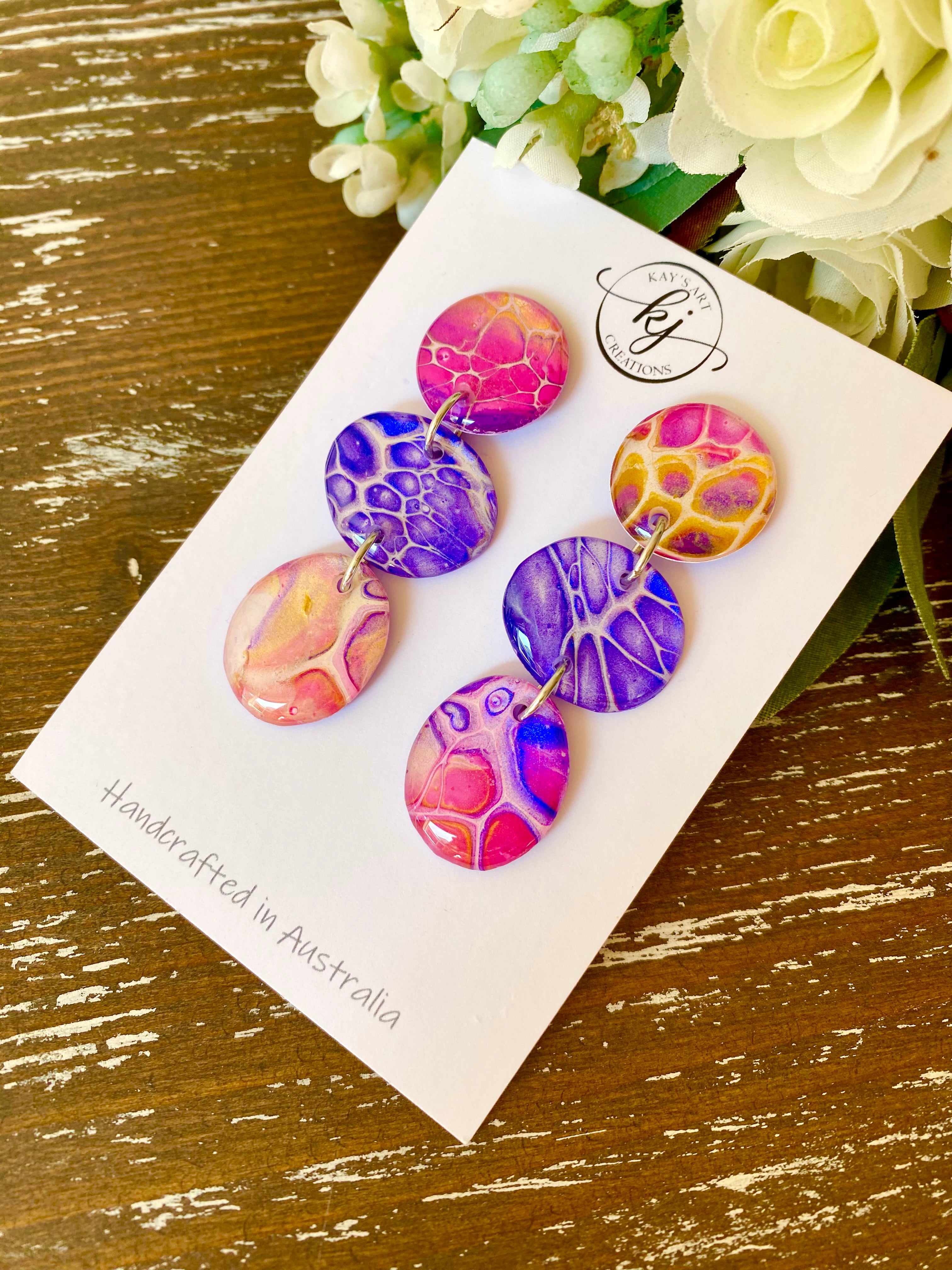 Artisan Hand Painted Stud Dangle Earrings