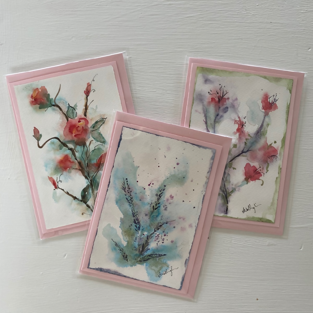 Handmade Original Watercolour Cards(set of 3)