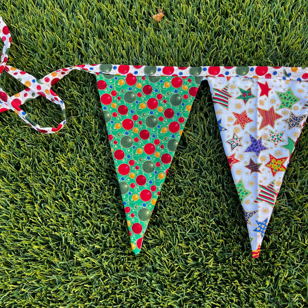 Handmade Bunting | Christmas | Stars | Baubles | Trees | 12 flags | double sided