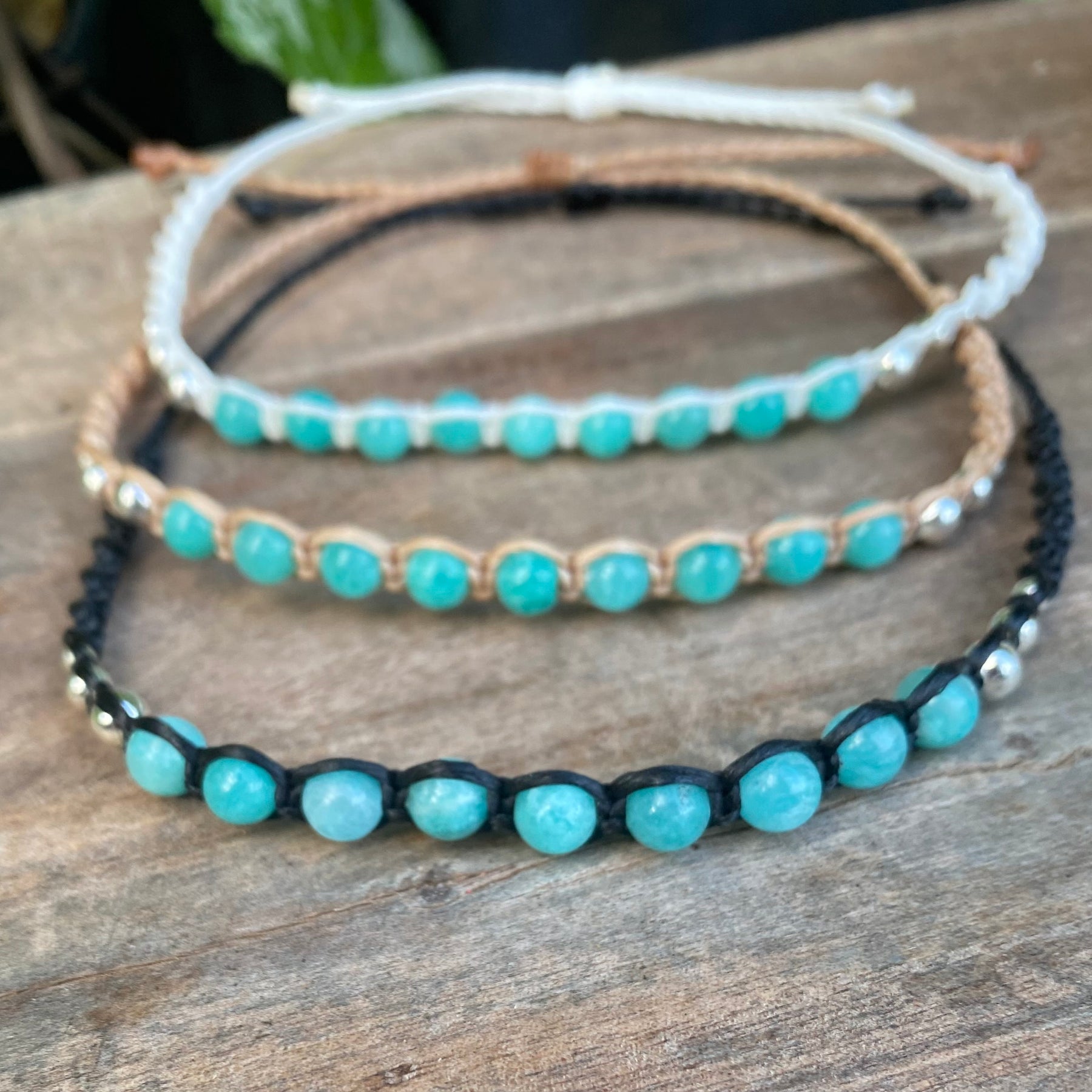 Amazonite Gemstone Beaded Anklet: Macrame Adjustable Waterproof