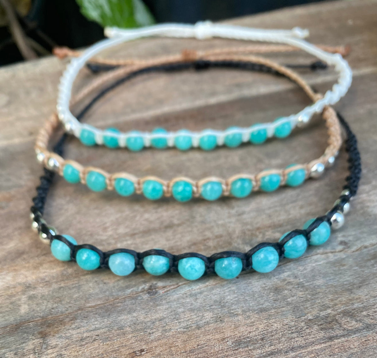 Amazonite Gemstone Beaded Anklet: Macrame Adjustable Waterproof