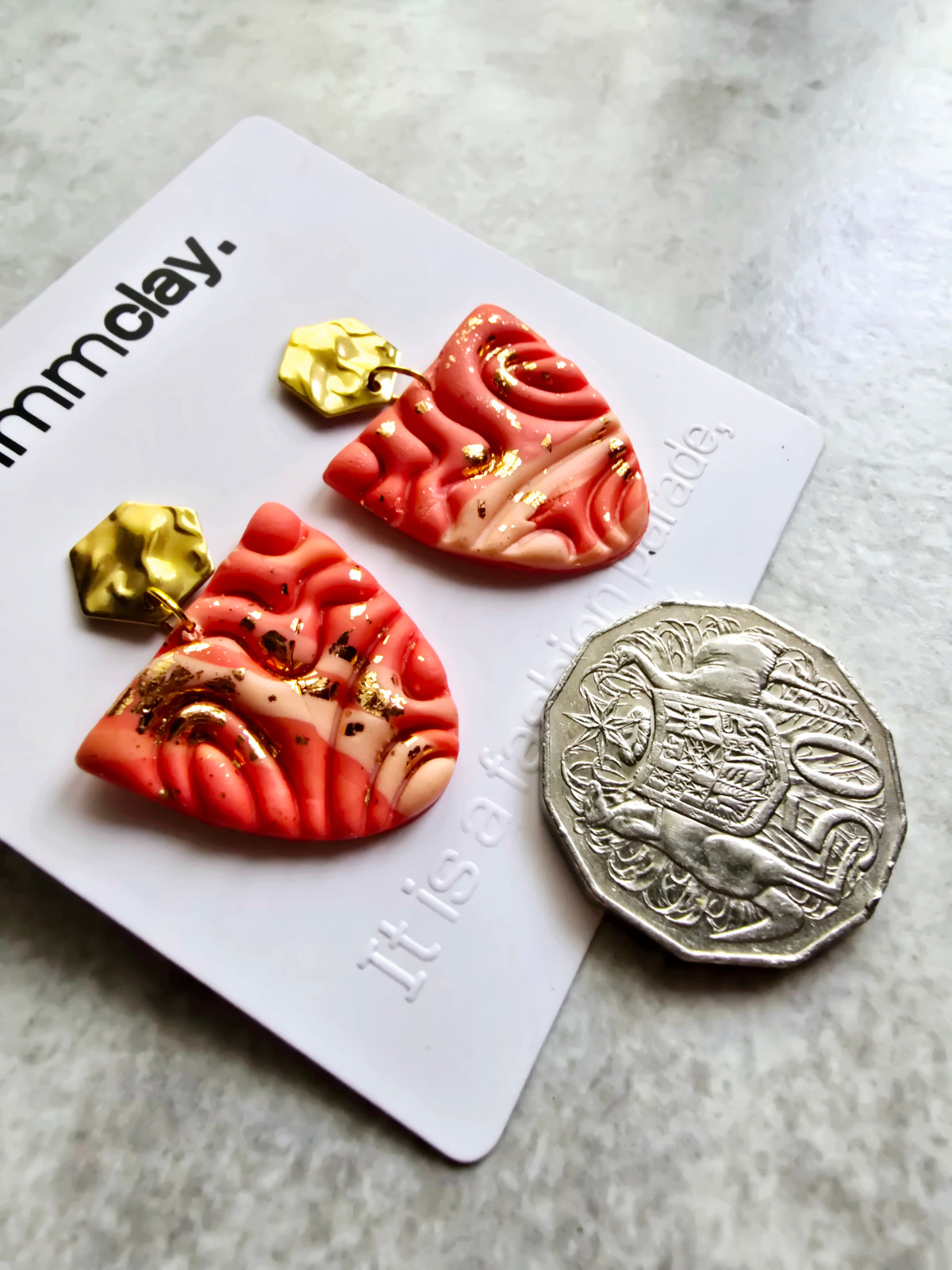 Coral Coloured Metallic Dangle Earrings