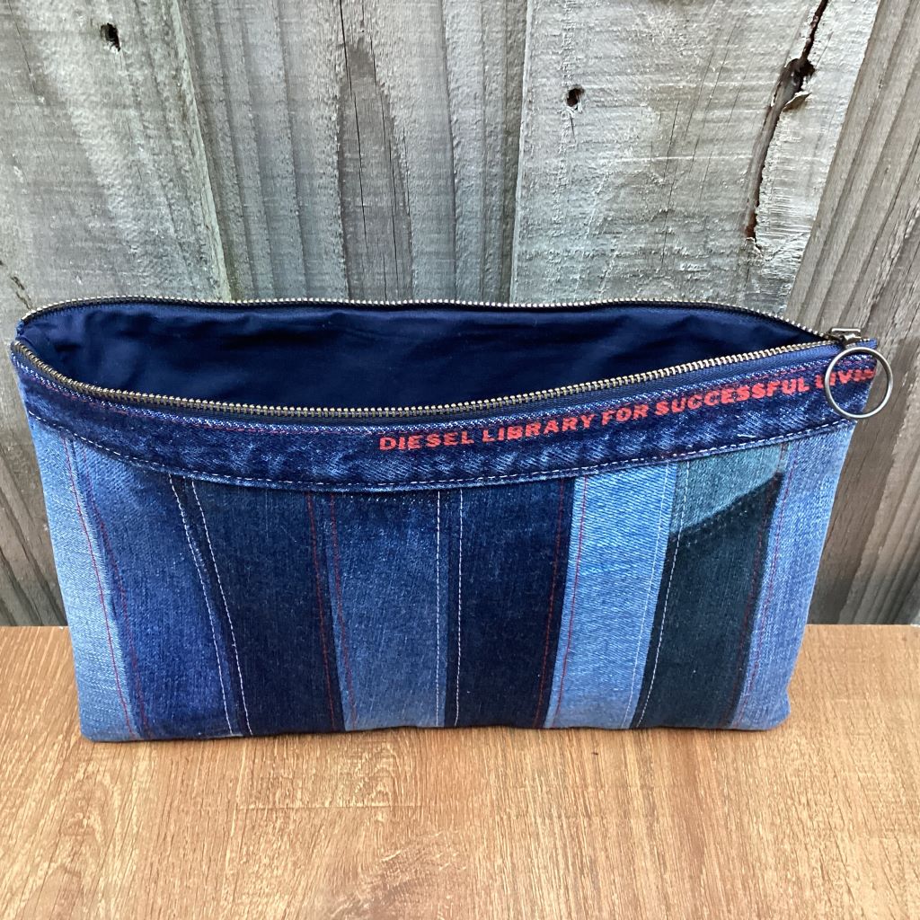 Large Upcycled Denim Pencil Case - Stripes