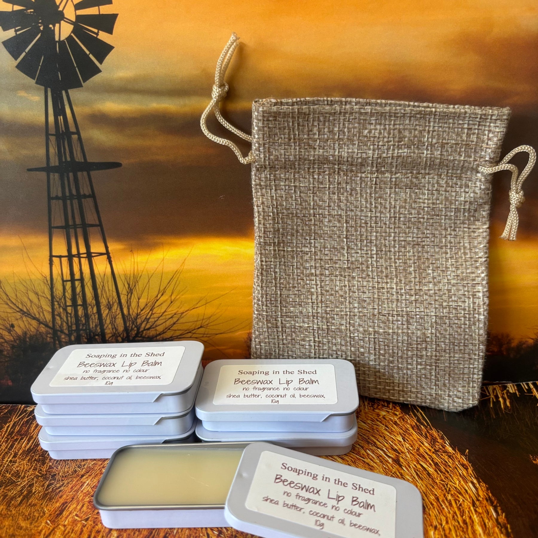 Pack of 6 Beeswax Lip Balms in sliding tin.